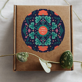 Lycklig St. Patrick's Day klöver och blommor Runt Klistermärke