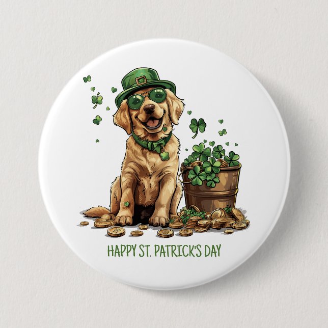Lycklig St. Patrick's Day Labrador Retriever Hund Knapp (Framsida)