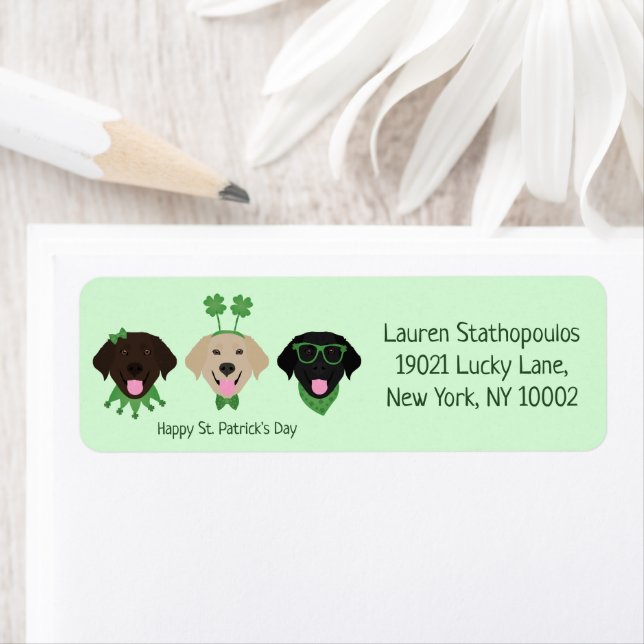 Lycklig St patricks day Labrador Retriever Hundar Returadress Etikett (Insitu)