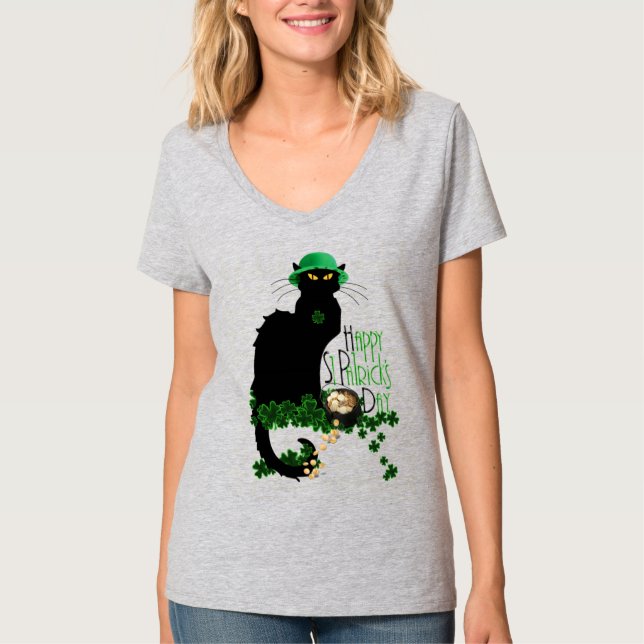 Lycklig St patrick's day Le Chatta Noir T-shirt (Framsida)
