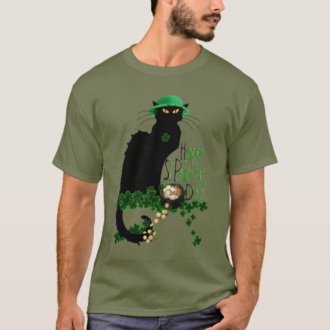 Lycklig St patrick's day Le Chatta Noir T Shirt (Framsida)
