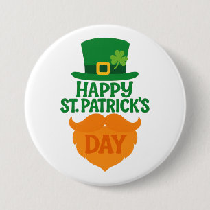 Lycklig St patricks day Leprechaun Beard och Hat Knapp