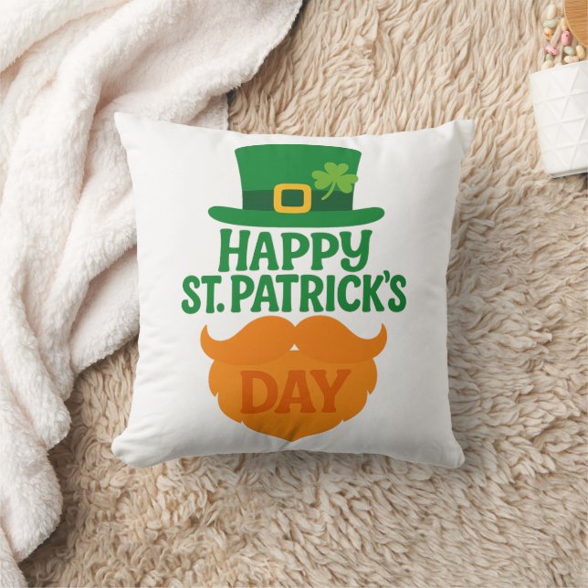 Lycklig St patricks day Leprechaun Beard och Hat Kudde (Filt)