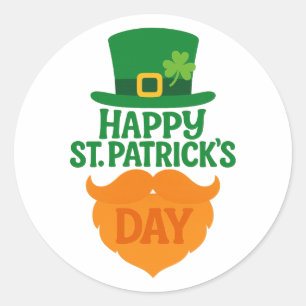 Lycklig St patricks day Leprechaun Beard och Hat Runt Klistermärke