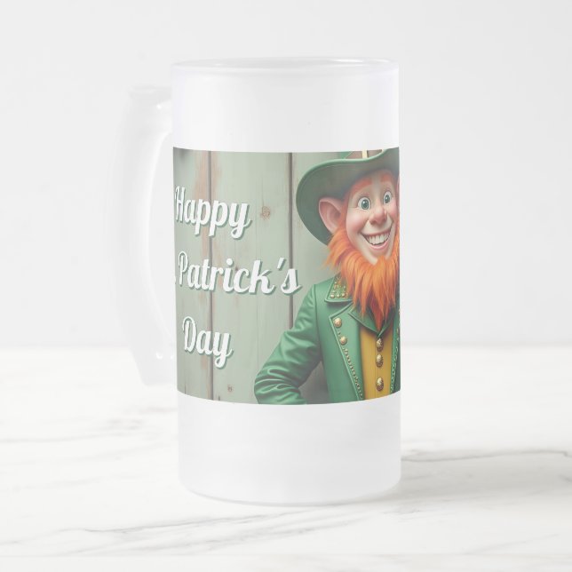 Lycklig St. Patrick's Day Leprechaun Frostat Ölglas (Framsida vänster)
