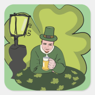 "LYCKLIG ST. PATRICK'S DAY’ LEPRECHAUN FYRKANTIGT KLISTERMÄRKE
