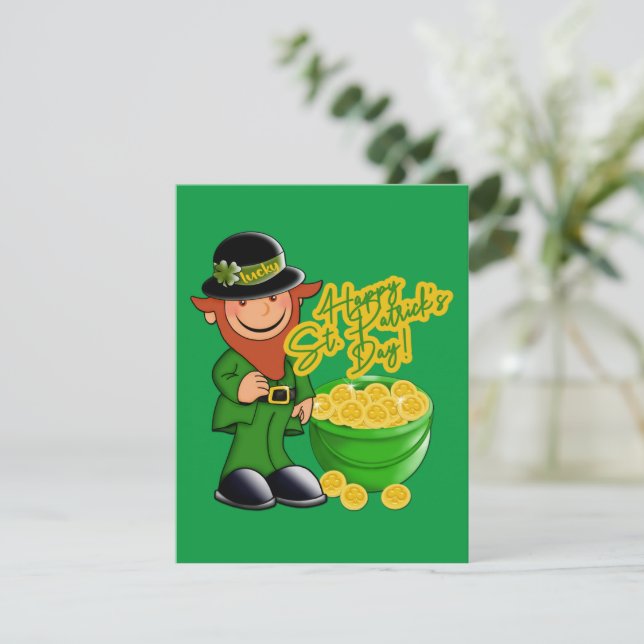 Lycklig St. Patrick's Day! Leprechaun Guld Julkort (Stående Fram)