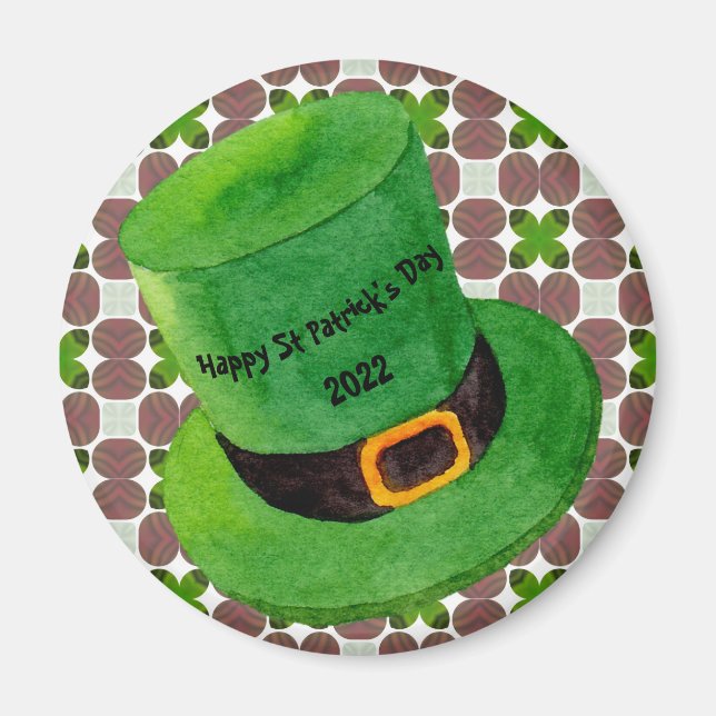 Lycklig St patricks day Leprechaun Hat Shamrock Magnet (Framsidan)
