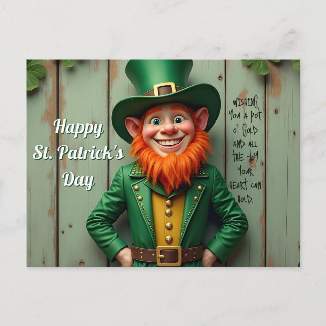 Lycklig St. Patrick's Day Leprechaun Helg Vykort (Framsida)