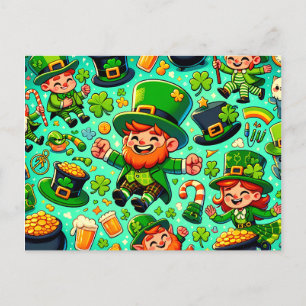 Lycklig St. Patrick's Day Leprechaun Helg Vykort