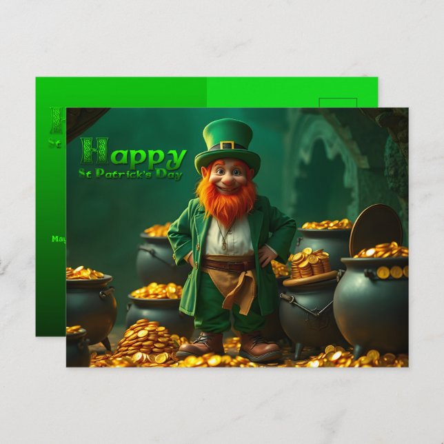 Lycklig St patrick's day Leprechaun HPostC01 Helg Vykort (Fram/baksida)
