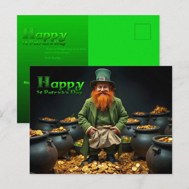 Lycklig St patrick's day Leprechaun HPostC02 Helg Vykort (Fram/baksida)