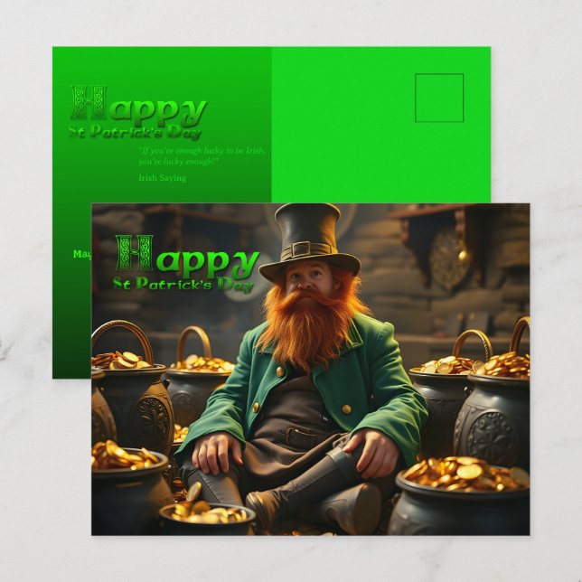 Lycklig St patrick's day Leprechaun HPostC03 Helg Vykort (Fram/baksida)