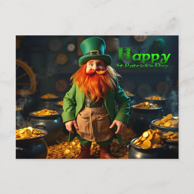 Lycklig St patrick's day Leprechaun HPostC04 Helgd Helg Vykort (Framsida)