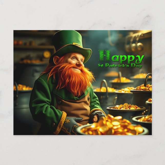 Lycklig St patrick's day Leprechaun HPostC05 Helg Vykort (Framsida)