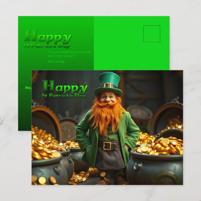 Lycklig St patrick's day Leprechaun HPostC06 Helg Vykort (Fram/baksida)