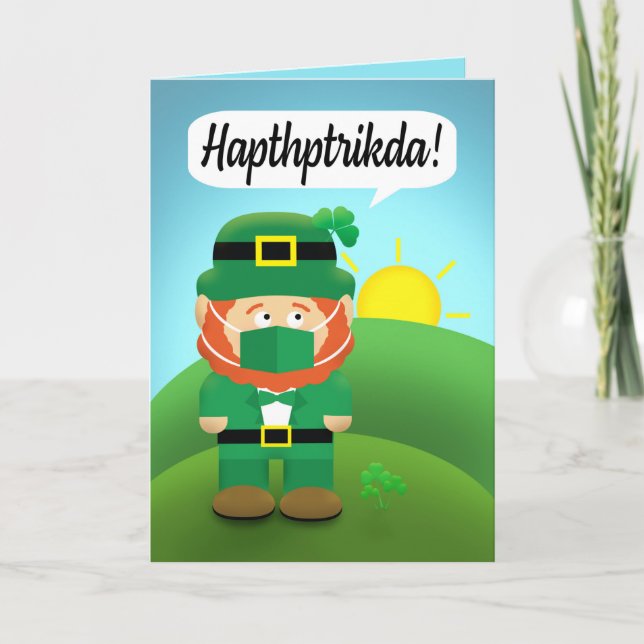 Lycklig St patrick's day Leprechaun i Ansikte-mask Helgkort (Framsida)