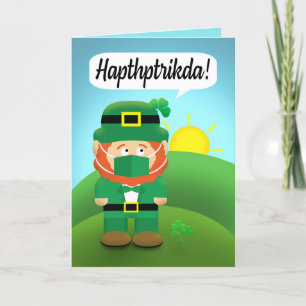 Lycklig St patrick's day Leprechaun i Ansikte-mask Helgkort