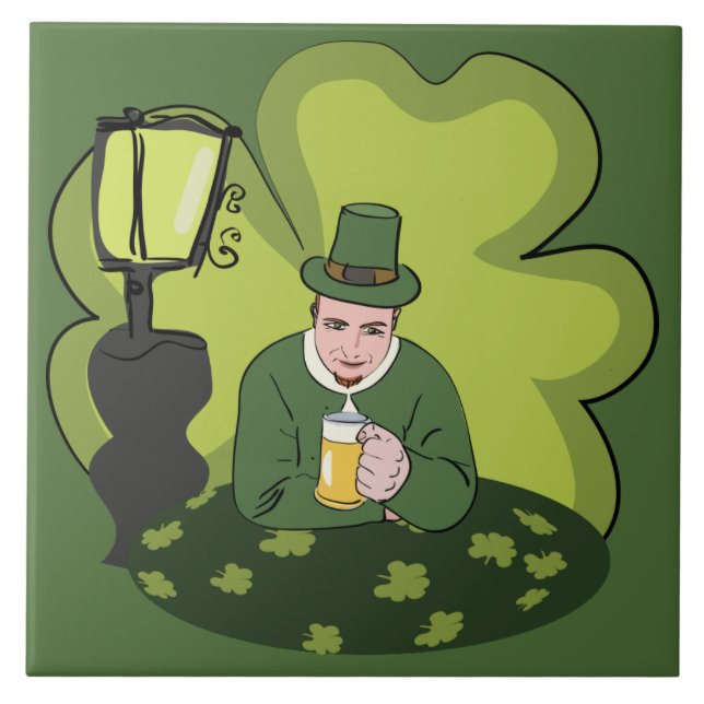 "LYCKLIG ST. PATRICK'S DAY’ LEPRECHAUN KAKELPLATTA (Framsidan)