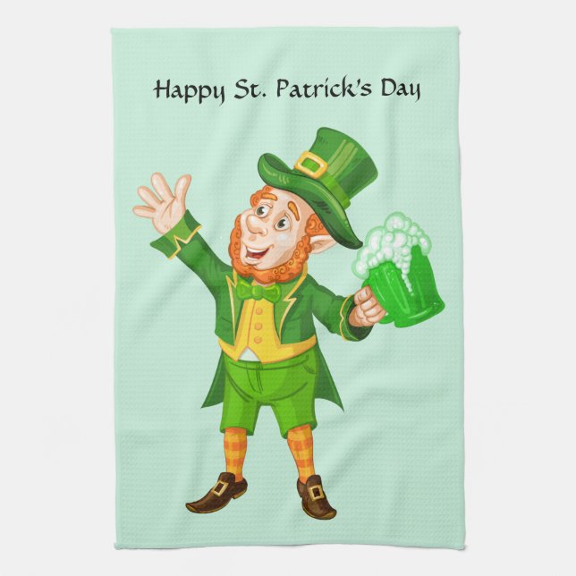 Lycklig St. Patrick's Day Leprechaun Kökshandduk (Vertikal)
