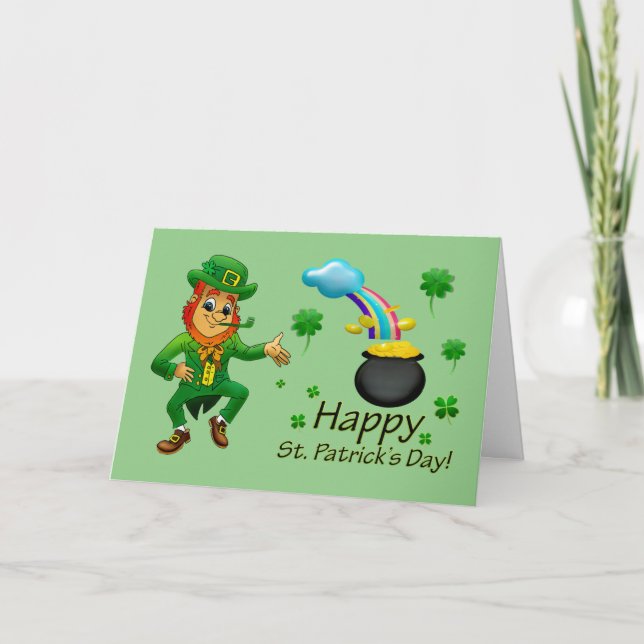 Lycklig St. Patrick's Day Leprechaun Kort (Framsida)