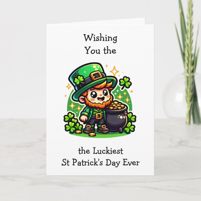 Lycklig St patrick's day Leprechaun Kort (Framsida)