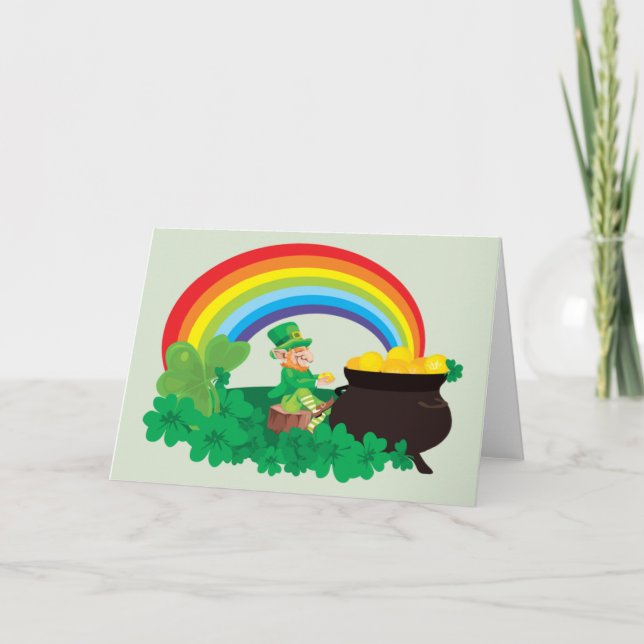 Lycklig St. Patrick's Day Leprechaun Kort (Framsida)