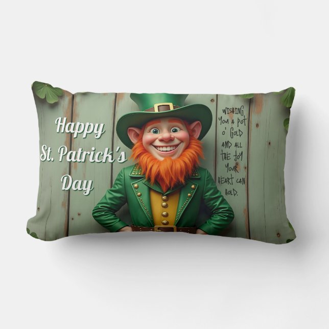 Lycklig St. Patrick's Day Leprechaun Lumbarkudde (Framsida)
