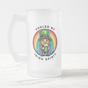 Lycklig St patrick's day Leprechaun med Grönt öl Frostat Ölglas