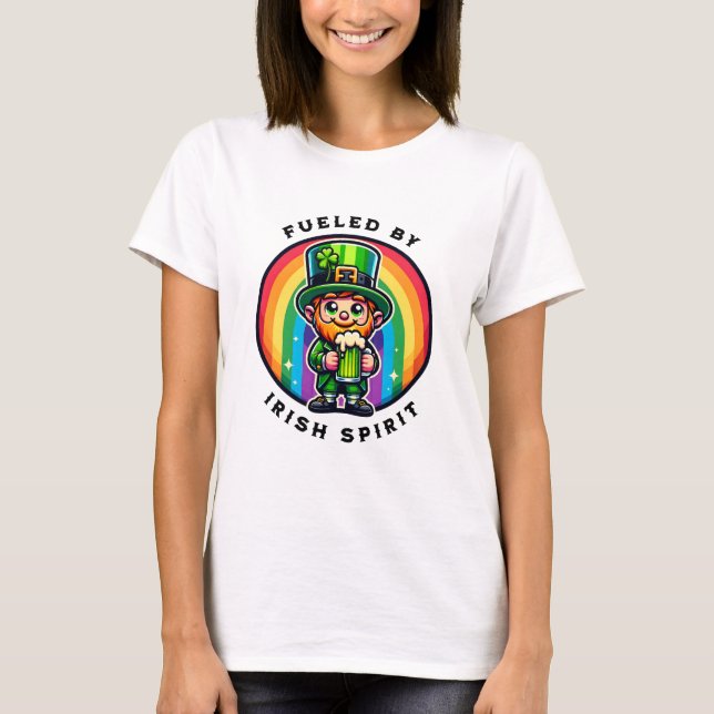 Lycklig St patrick's day Leprechaun med Grönt öl T Shirt (Framsida)