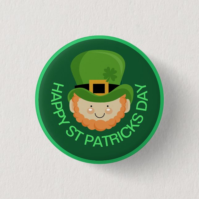 Lycklig St patricks day Leprechaun och schamphat Knapp (Framsida)