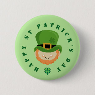 Lycklig St patrick's day leprechaun och schamprock Knapp
