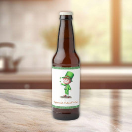 Lycklig St. Patrick's Day Leprechaun Ölflaska Etikett