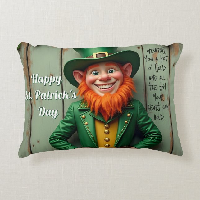 Lycklig St. Patrick's Day Leprechaun Prydnadskudde (Framsidan)