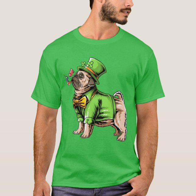Lycklig St. Patrick's Day | Leprechaun Pug T Shirt (Framsida)