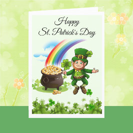 Lycklig St. Patrick's Day Leprechaun Rainbow Anpas Kort