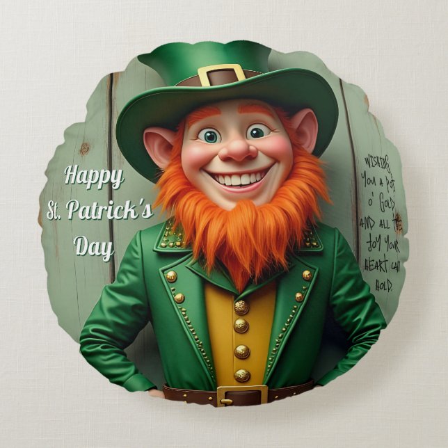 Lycklig St. Patrick's Day Leprechaun Rund Kudde (Framsidan)