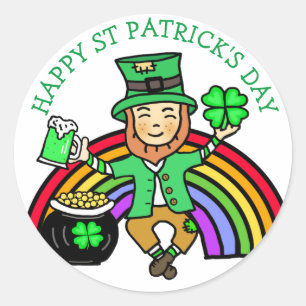 Lycklig St patrick's day Leprechaun Runt Klistermärke