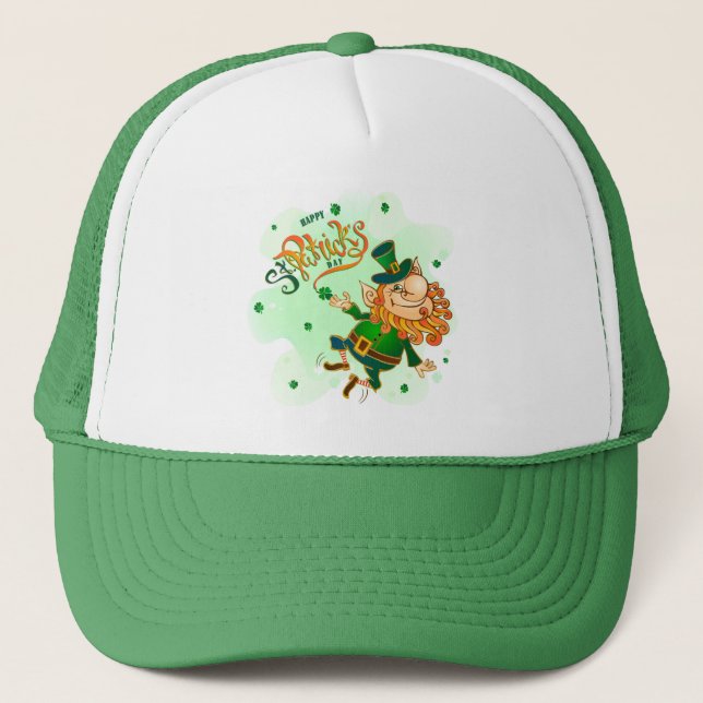 Lycklig St patrick's day Leprechaun Truckerkeps (Framsida)