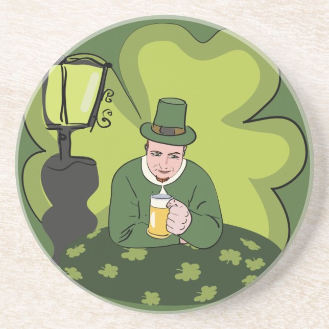 "LYCKLIG ST. PATRICK'S DAY’ LEPRECHAUN UNDERLÄGG SANDSTEN (Framsidan)