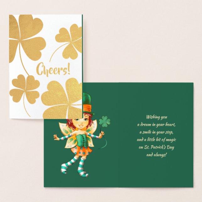 Lycklig St. Patrick's Day. Little Fairy Irish Girl Folierat Kort (Display)