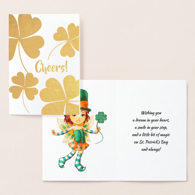 Lycklig St. Patrick's Day. Little Fairy Irish Girl Folierat Kort (Display)