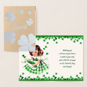 Lycklig St. Patrick's Day. Little Irish Girl Folierat Kort