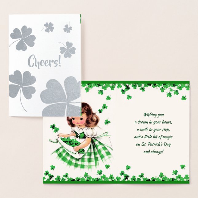 Lycklig St. Patrick's Day. Little Irish Girl Folierat Kort (Display)