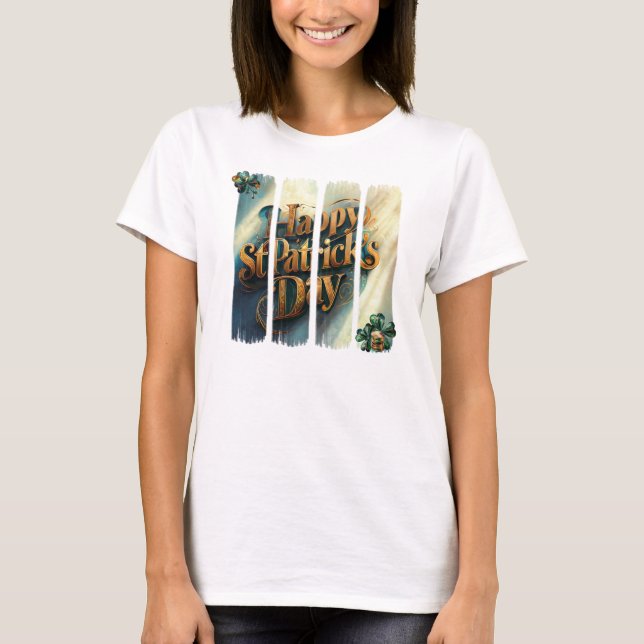 Lycklig St. Patrick's Day Lodrät Brushstroke T Shirt (Framsida)