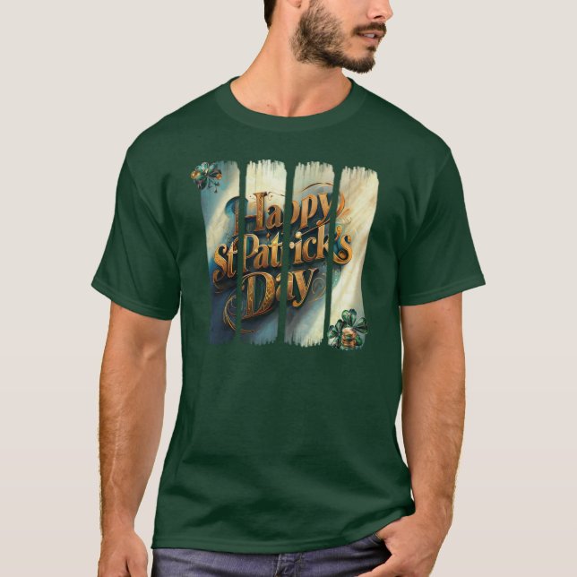 Lycklig St. Patrick's Day Lodrät Brushstroke T Shirt (Framsida)