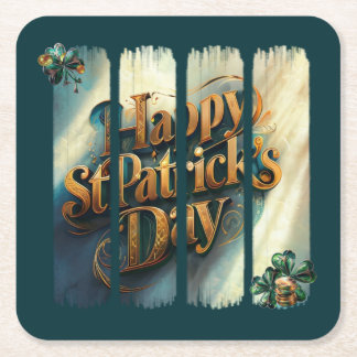 Lycklig St.Patrick's Day Lodrät Brushstroke Underlägg Papper Kvadrat