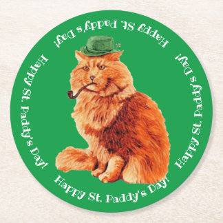Lycklig St. Patrick's Day Lucky Cat Papper Underlä Underlägg Papper Rund