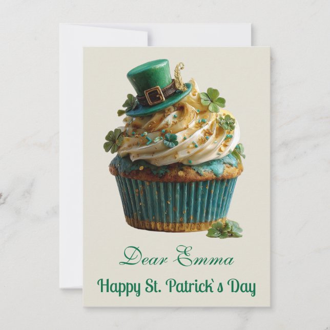 Lycklig St. Patrick's Day Lucky Cupcake Julkort (Framsida)