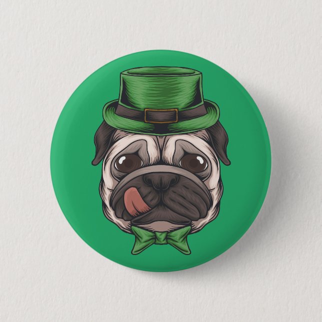 Lycklig St. Patrick's Day | Lucky Hipster Pug Hund Knapp (Framsida)